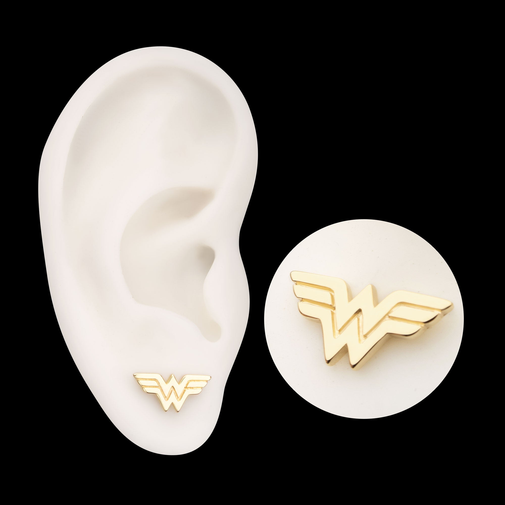 DC Comics Wonder Woman Logo Flatback Stud Earring / Nosering - 14Kt Yellow Gold