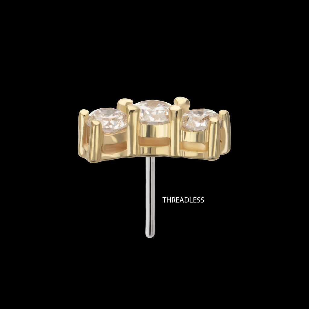 14Kt Yellow Gold Threadless Curved Bar Top with 3-Cluster Prong Set Lab-Grown Diamonds