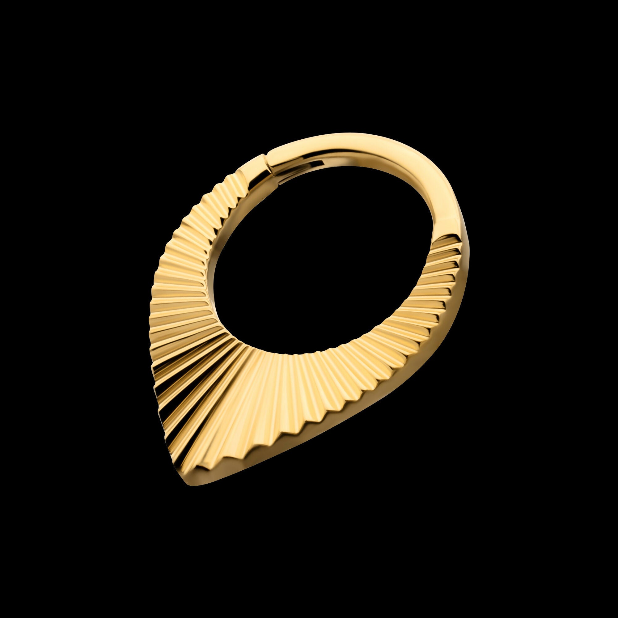 24Kt Gold PVD Titanium Radiant Teardrop Hoop Front Facing Hinged Segment Clicker Earring / Nosering