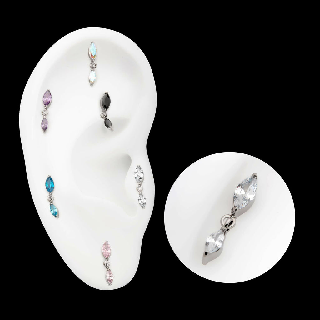 Titanium Threadless Prong Set Double Marquise Gem Dangle Top