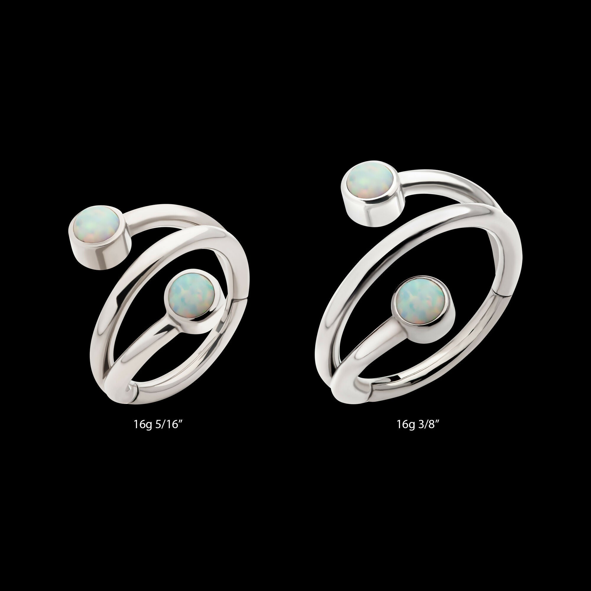 Double Ended Twist Side Facing Hinged Segment Clicker with Bezel Set White Opal Hoop Earring / Nosering – Titanium