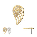 Angel Wing with Pave Gem (Left Ear) Flatback Stud Earring / Nosering - Gem in 14Kt Gold