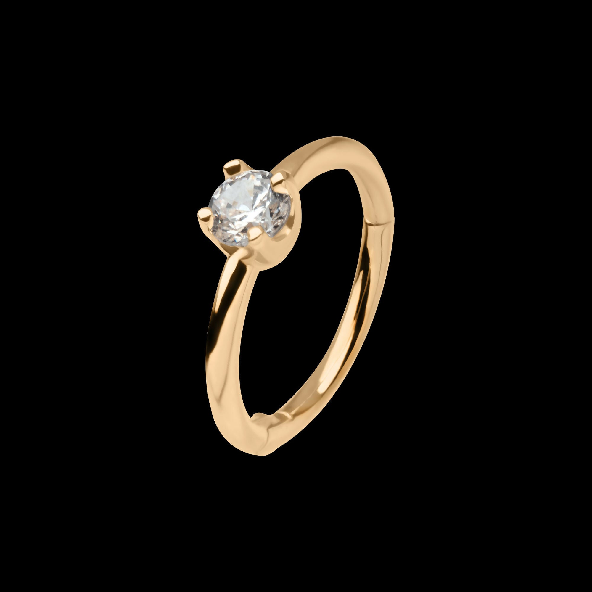 Prong Set Single Clear CZ Side Facing Hinged Segment Clicker Hoop Earring / Nosering – 14Kt Yellow Gold