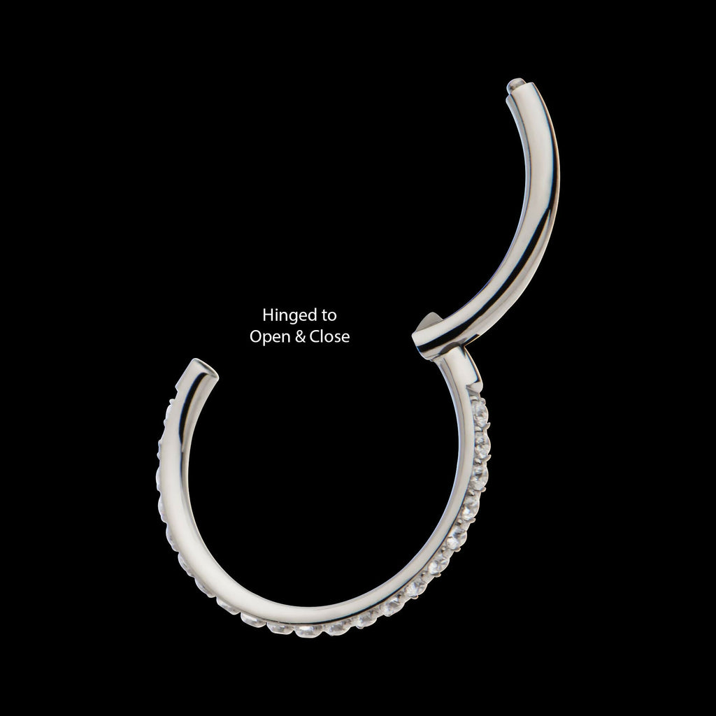 Titanium with 1mm CNC Set Clear CZ Eternity Gem Side Facing Hinged Segment Clicker