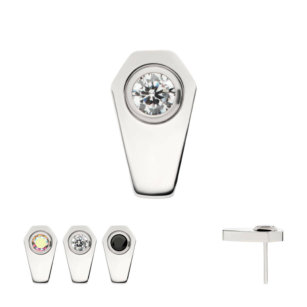 Coffin with Bezel Set Round CZ Flatback Stud Earring / Nosering - CZ in Titanium
