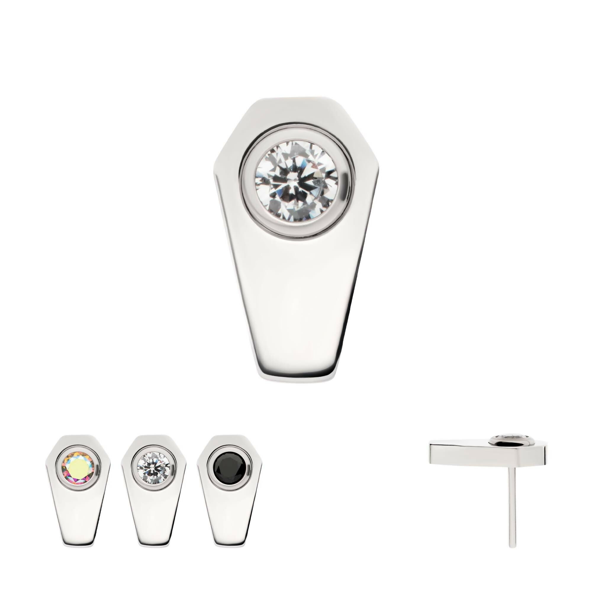 Coffin with Bezel Set Round CZ Flatback Stud Earring / Nosering - CZ in Titanium