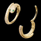 Pave Gem with Emerald-Eye Snake Side Facing Hinged Segment Clicker Hoop Earring / Nosering – 14Kt Yellow Gold