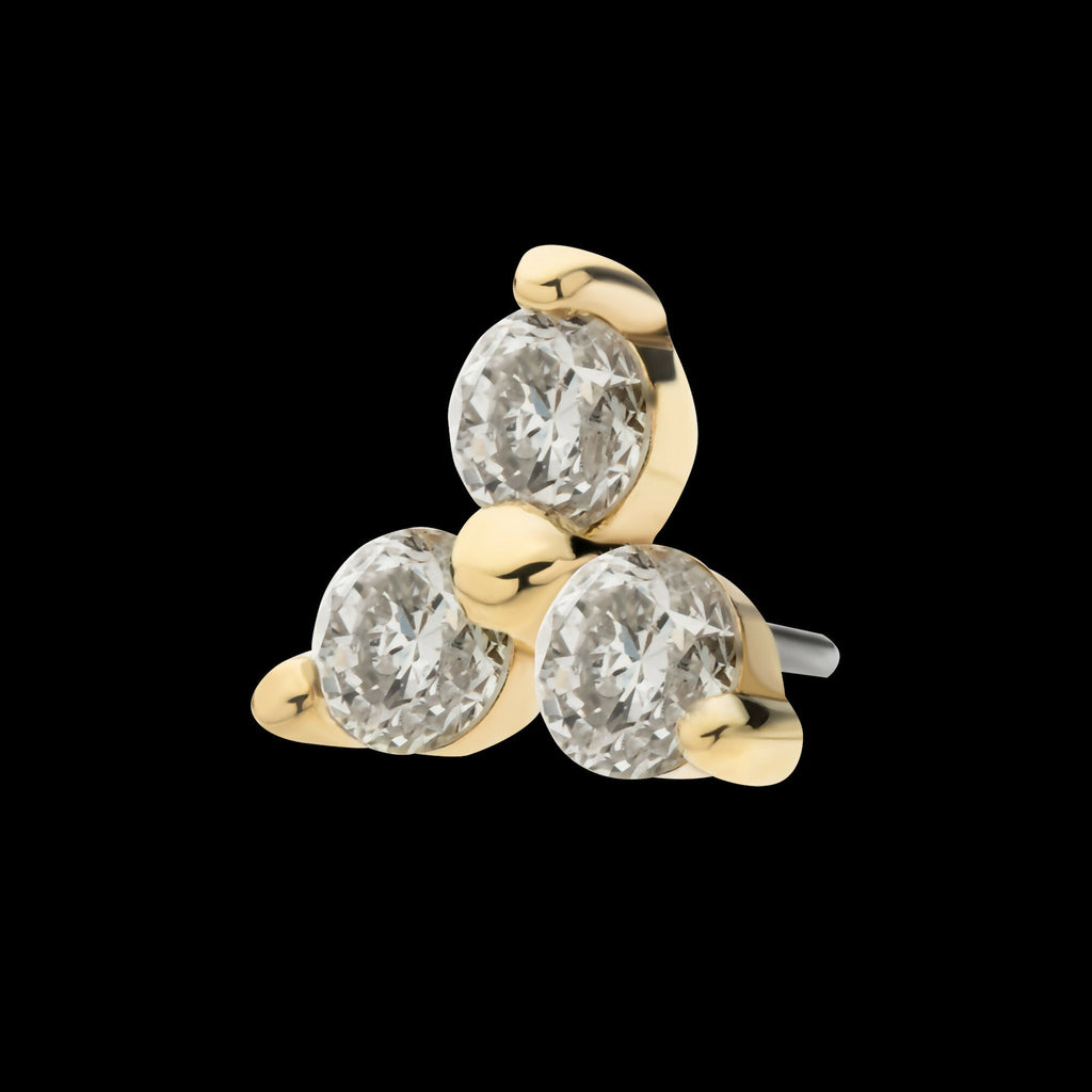 14Kt Gold Threadless Prong Set 1.5mm Round Gem Trinity Top