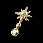 14Kt Yellow Gold Threadless Prong Set Gem North Star Top with Bezel Round Dangle