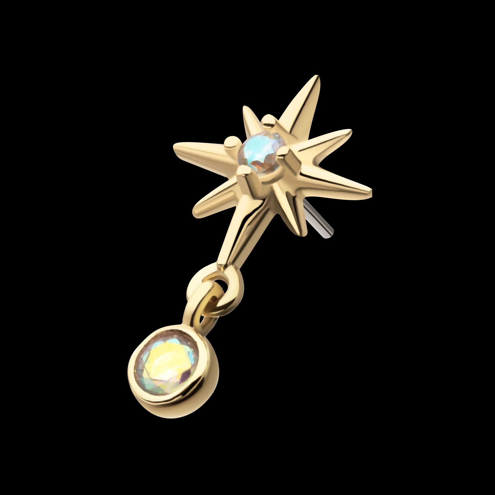 14Kt Yellow Gold Threadless Prong Set Gem North Star Top with Bezel Round Dangle