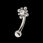Internally Threaded with Beads Around Bezel Set Clear AAA CZ Flower Fixed Top Curved Barbell Earring / Nosering – Titanium