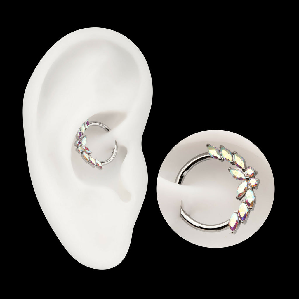 Butterfly & Marquise Gem Front Facing Hinged Segment Clicker Hoop Earring / Nosering – Titanium