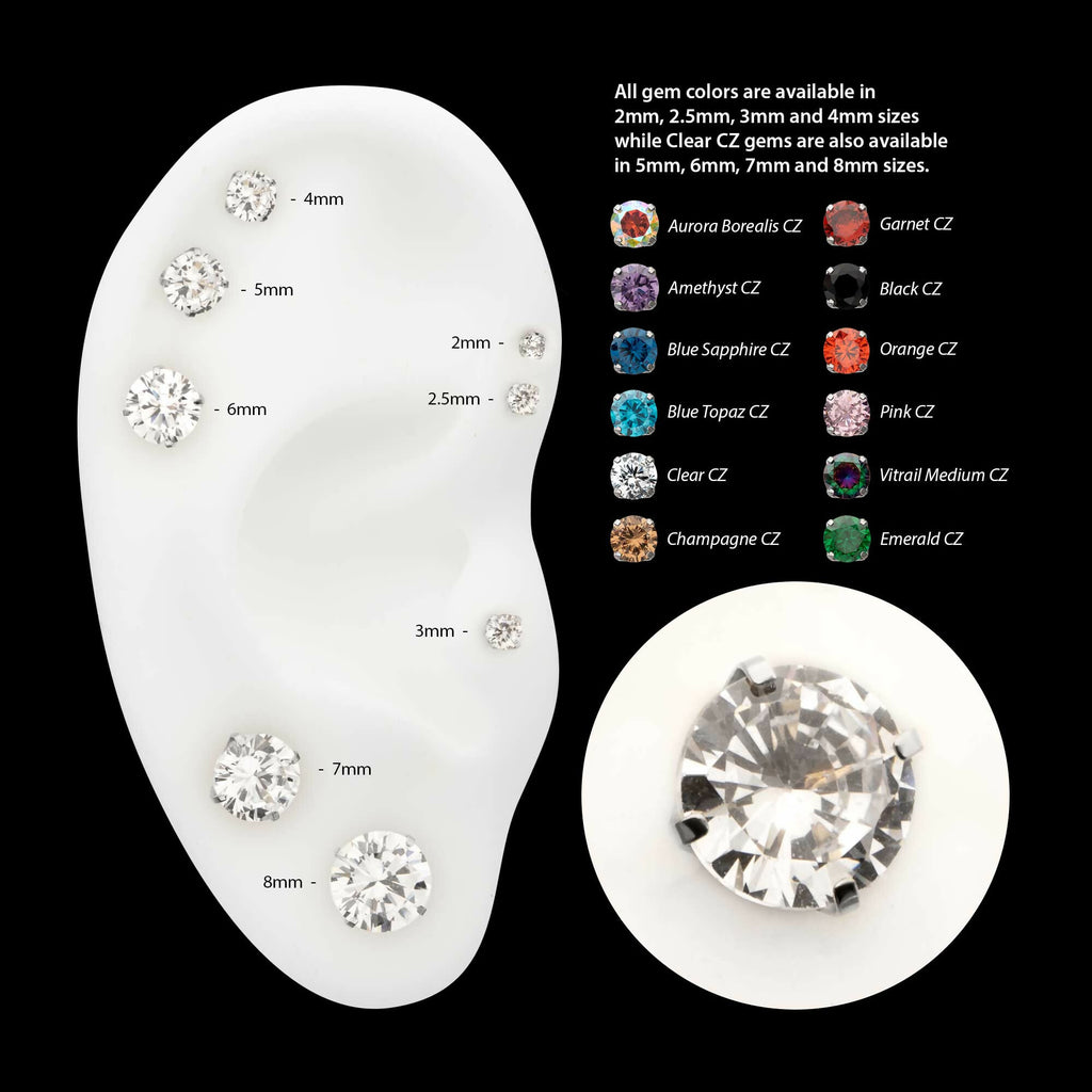 Titanium Threadless Low Profile 4 Prong Round Gem Top