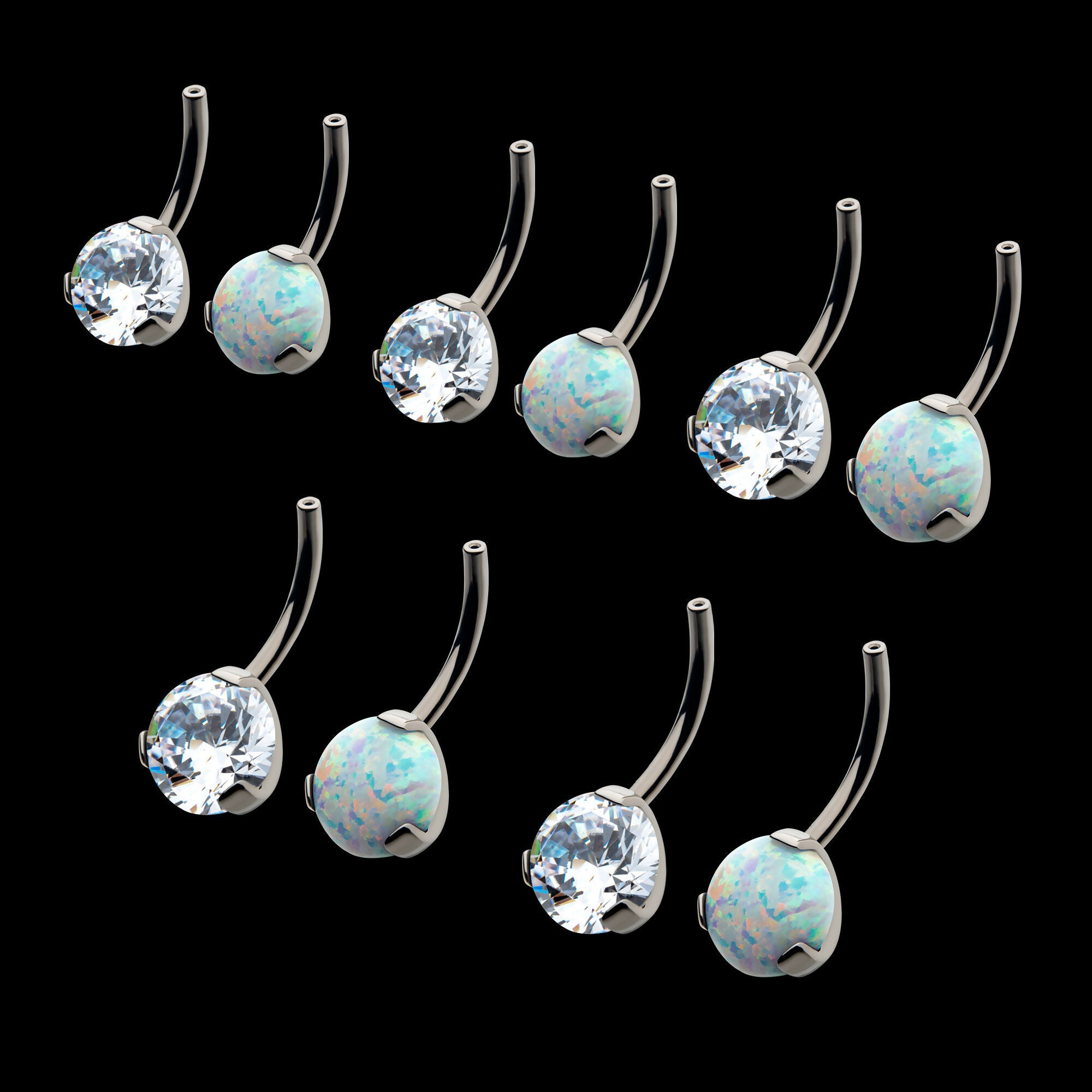Prong Set Round AAA CZ/Synthetic Opal Fixed Bottom Only Navel Curve Earring / Nosering – Titanium