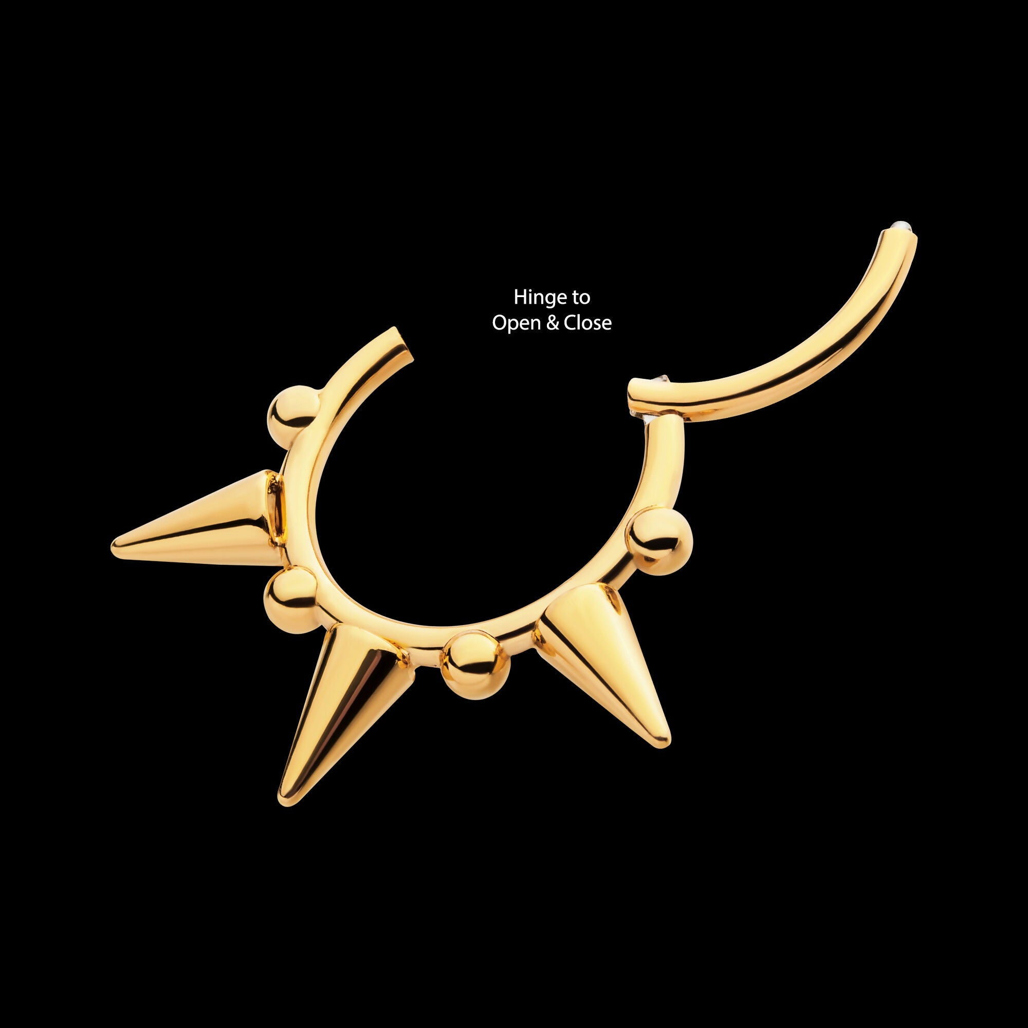 24Kt Gold PVD Titanium Spike Design Front Facing Hinged Segment Clicker Hoop Earring / Nosering
