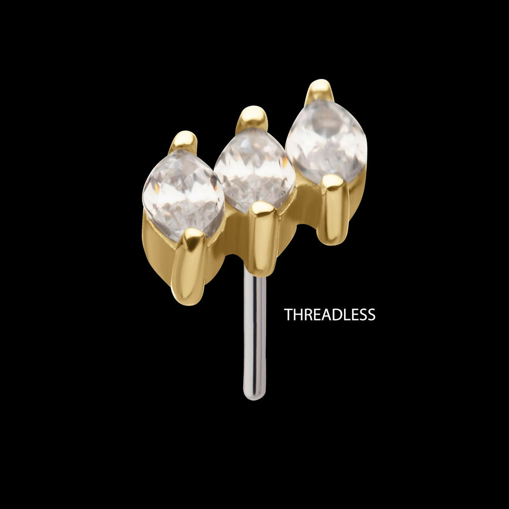 14Kt Gold Threadless Staggered Cluster Prong Set Marquise Gem Top