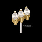 14Kt Gold Threadless Staggered Cluster Prong Set Marquise Gem Top