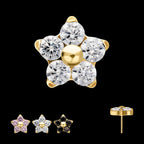24Kt Gold PVD Titanium Threadless Prong Set Gem 5-Petal Flower Top