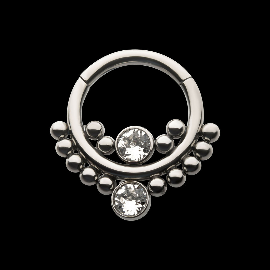Bezel Set Swarovski Crystal Cluster Beads Front Facing Hinged Segment Clicker Hoop Earring / Nosering – Titanium