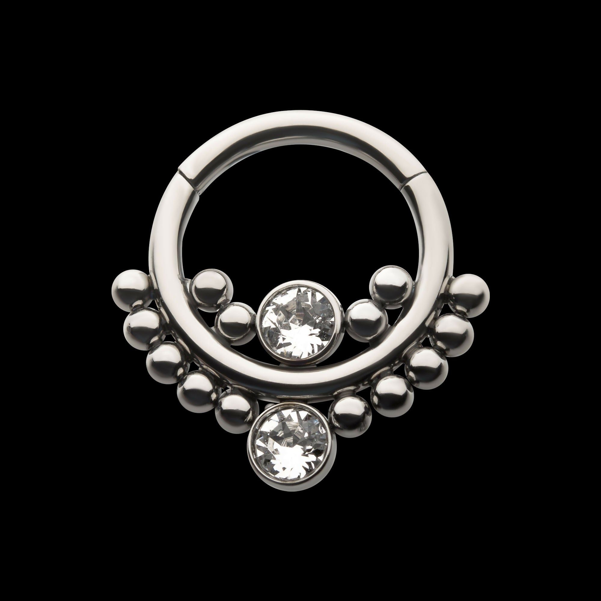 Bezel Set Swarovski Crystal Cluster Beads Front Facing Hinged Segment Clicker Hoop Earring / Nosering – Titanium