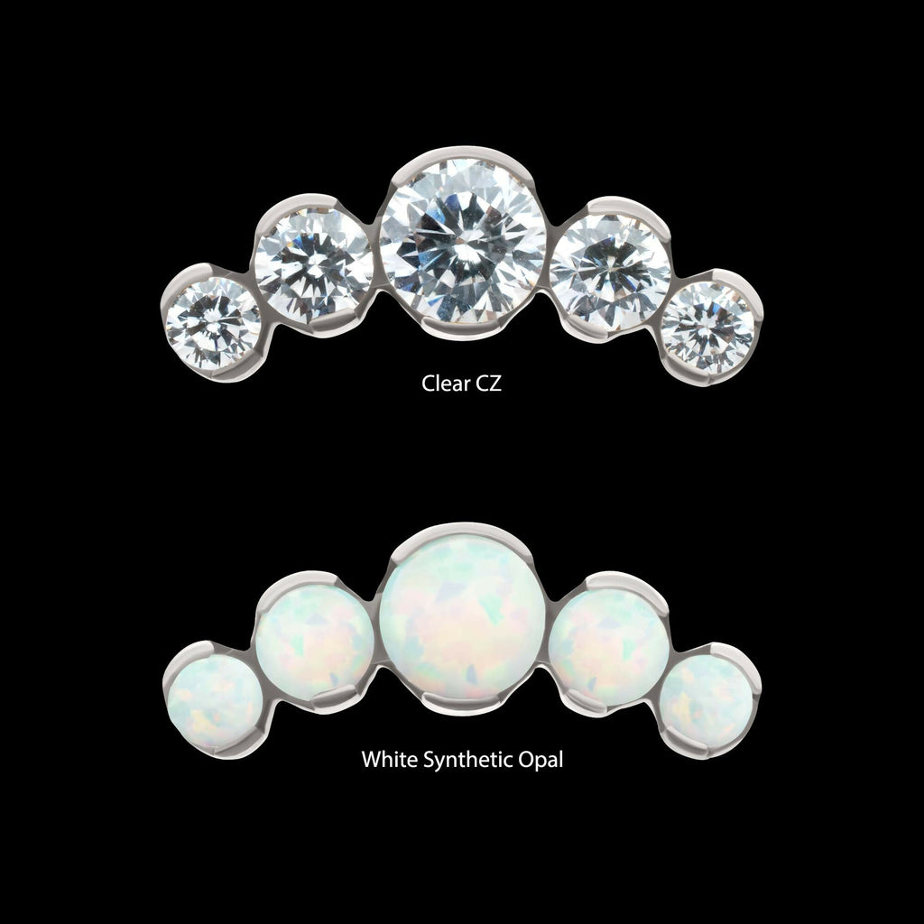 Titanium Threadless Semi-Bezel Set Round Gem/Opal 5-Cluster Top