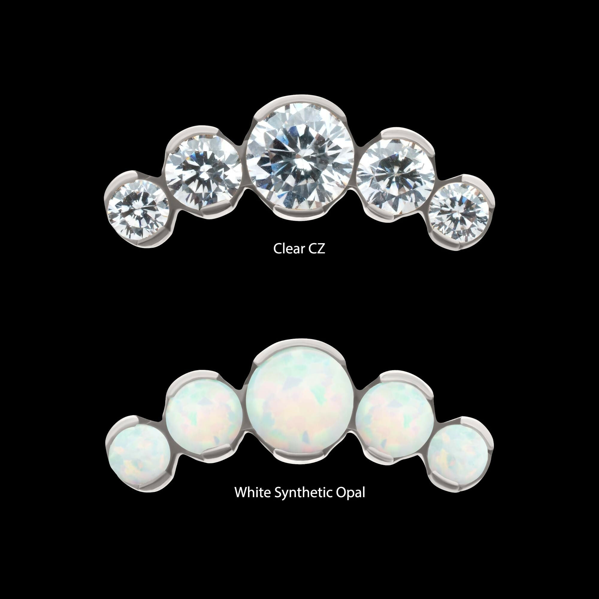 Titanium Threadless Semi-Bezel Set Round Gem/Opal 5-Cluster Top