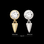 14Kt Gold Threadless Bezel Round Gem Top with Spike Dangle