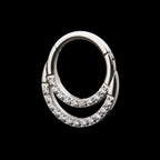 Double Front Full Clear Gem Hinged Segment Clicker Hoop Earring / Nosering – Titanium