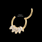 24Kt Gold PVD Titanium 5-Cluster Marquise CZ Front Facing Hinged Segment Clicker Hoop Earring / Nosering