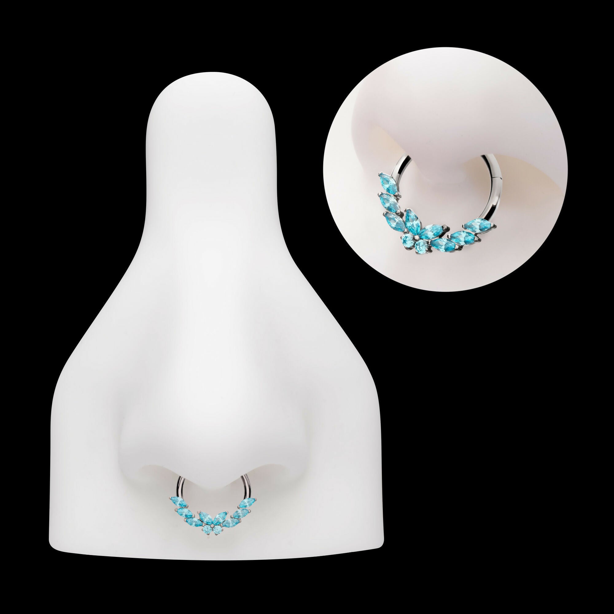 Butterfly & Marquise Gem Front Facing Hinged Segment Clicker Hoop Earring / Nosering – Titanium