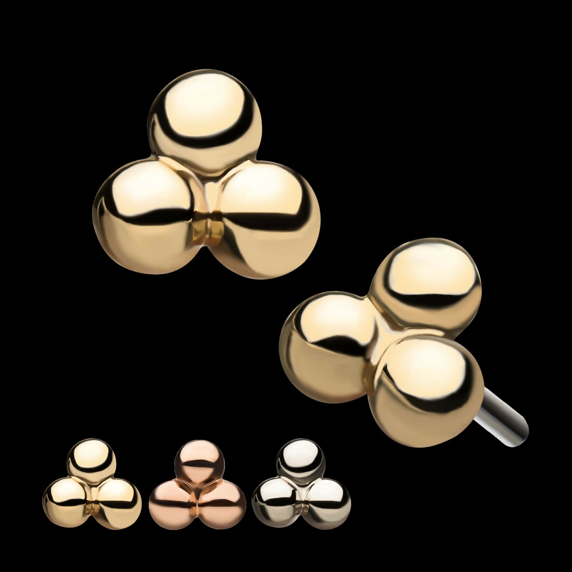 14Kt Gold Threadless Small Trinity Ball Top