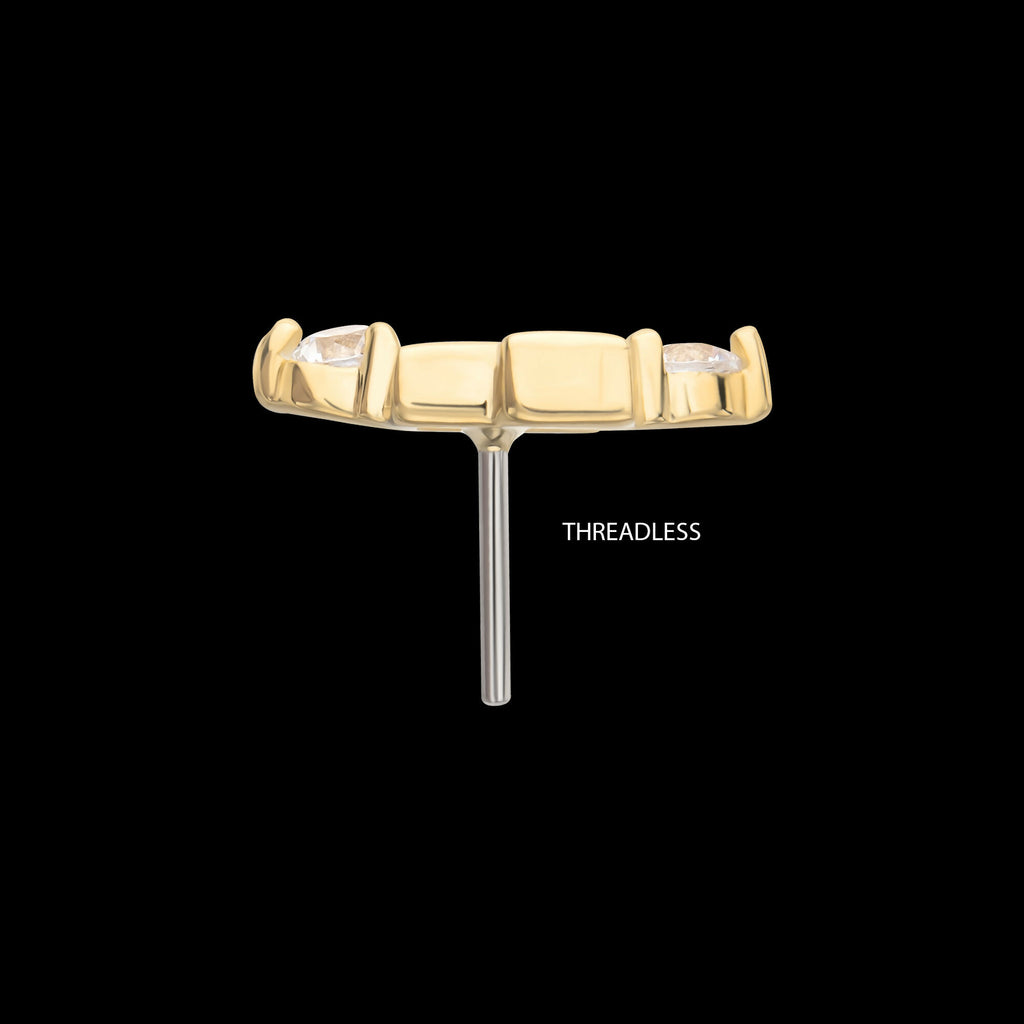 14Kt Gold Threadless 3D Geometric Baguette & Round Gem Top