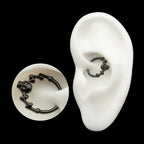 Black PVD Titanium Skull & Bone with Black CZ Gem Eyes Front Facing Hinged Segment Clicker Hoop Earring / Nosering