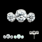 Titanium Threadless Semi-Bezel Set Round Gem/Opal 3-Cluster Top