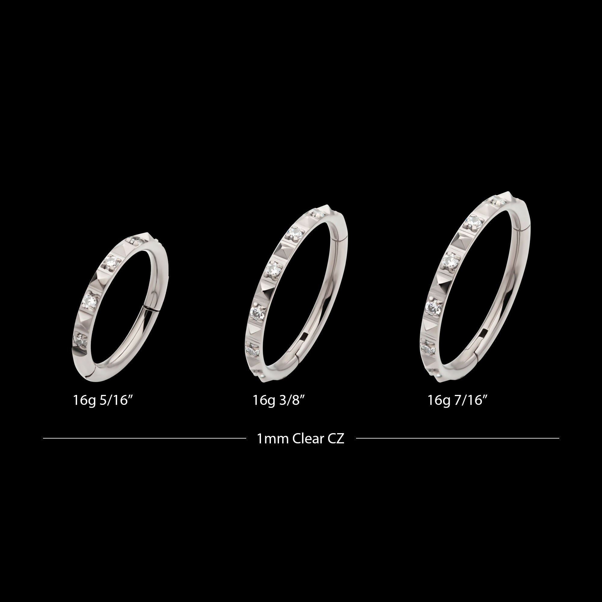 Alternating CZ & Pyramid Stud Side Facing Hinged Segment Clicker Hoop Earring / Nosering – Titanium