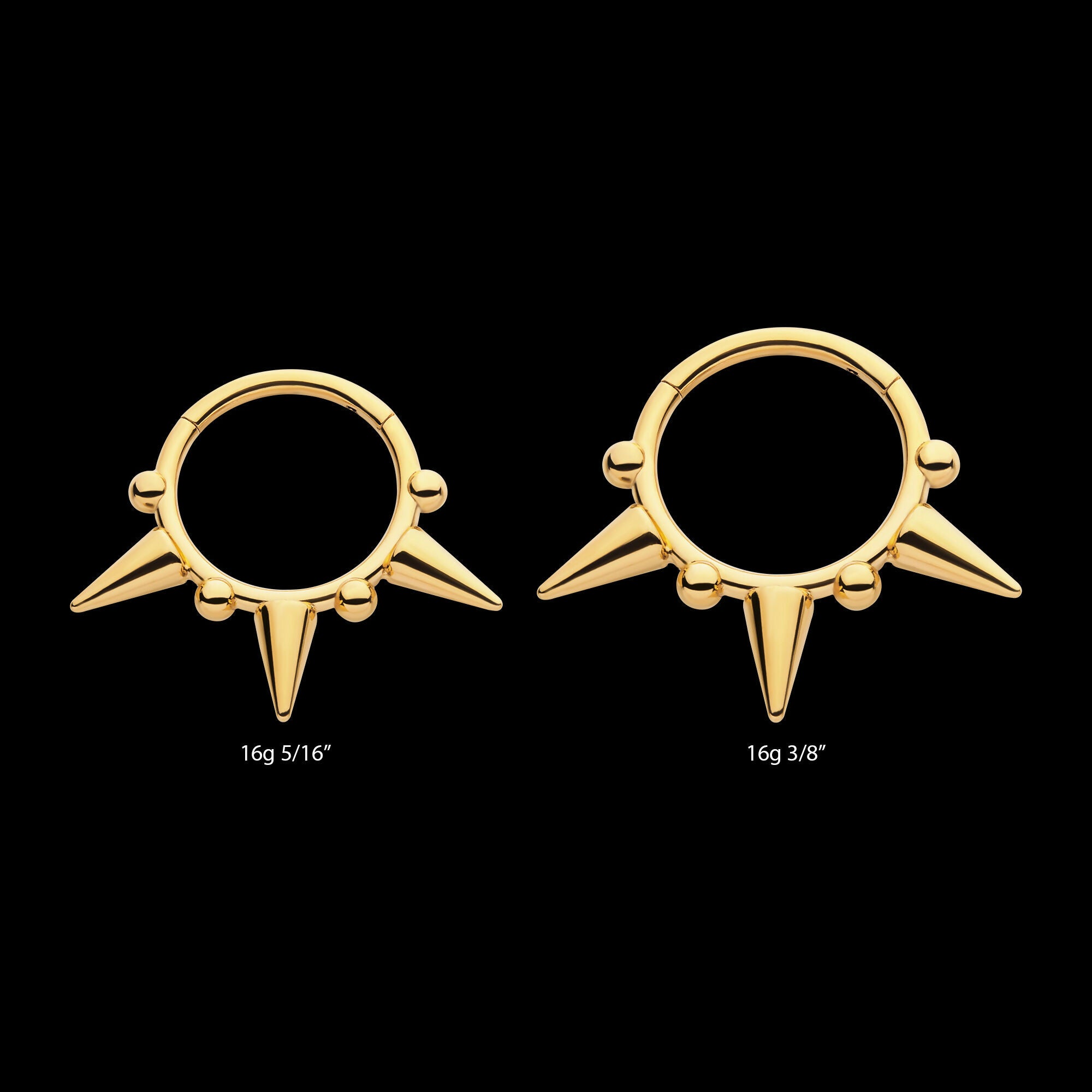24Kt Gold PVD Titanium Spike Design Front Facing Hinged Segment Clicker Hoop Earring / Nosering