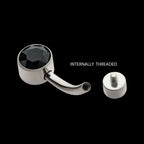 Internally Threaded with Flat Back Round Bezel Set Double CZ Navel Curves Earring / Nosering – Titanium