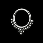 1 Tri-Bead Cluster and 13 Beads Hinged Segment Clicker Hoop Earring / Nosering – Titanium
