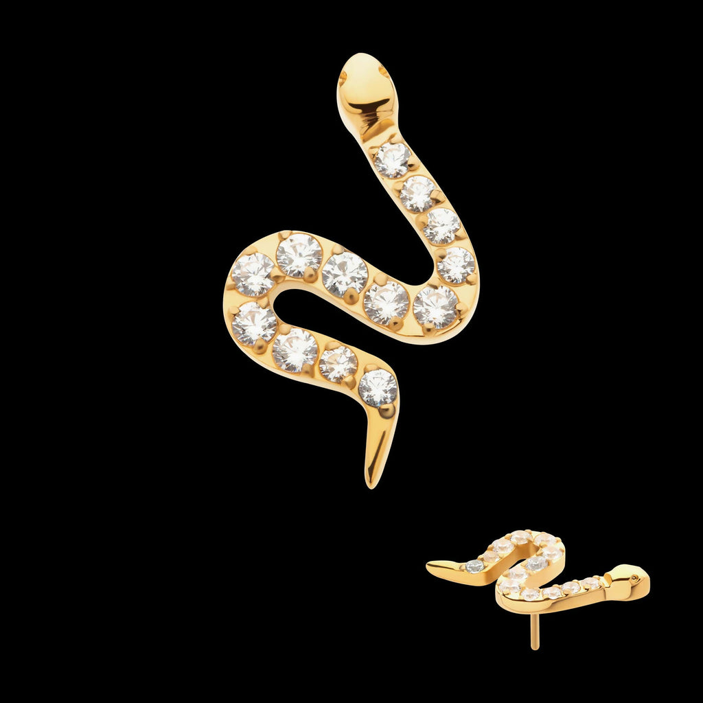 24Kt Gold PVD Titanium Threadless Pave Set 13 Clear CZ Snake Top