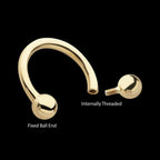 Circular Barbell with One Side Internally Threaded and One Side Fixed Ball End Earring / Nosering – 14Kt Yellow Gold