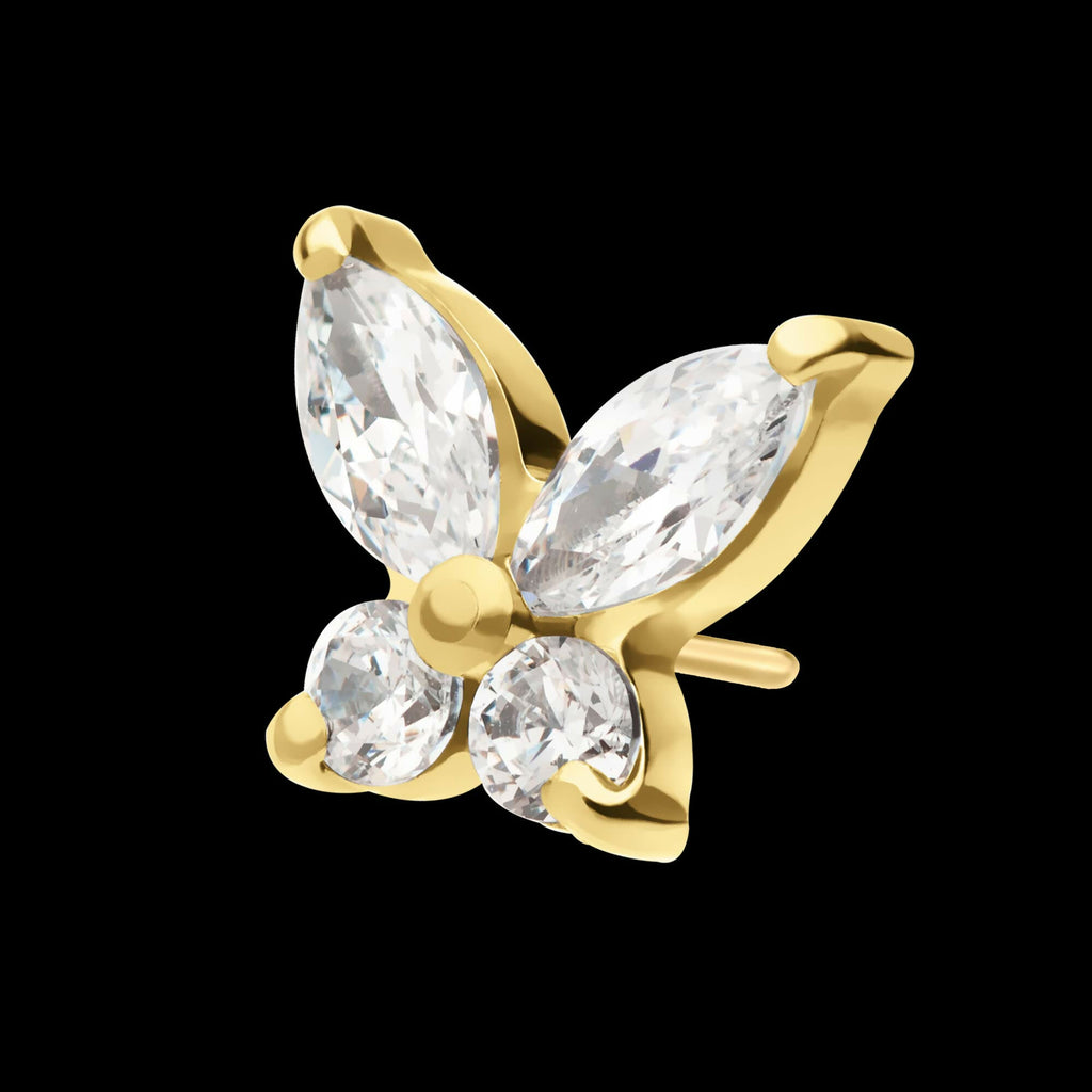 24Kt Gold PVD Titanium Threadless Prong Set Marquise & Round CZ Butterfly Top