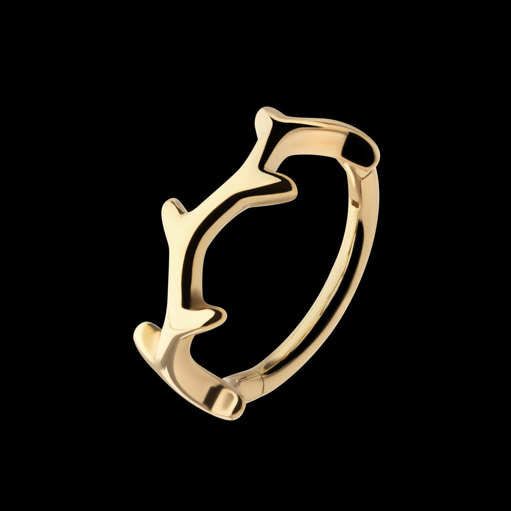 Thorn Hoop Side Facing Hinged Segment Clicker Earring / Nosering – 14Kt Yellow Gold