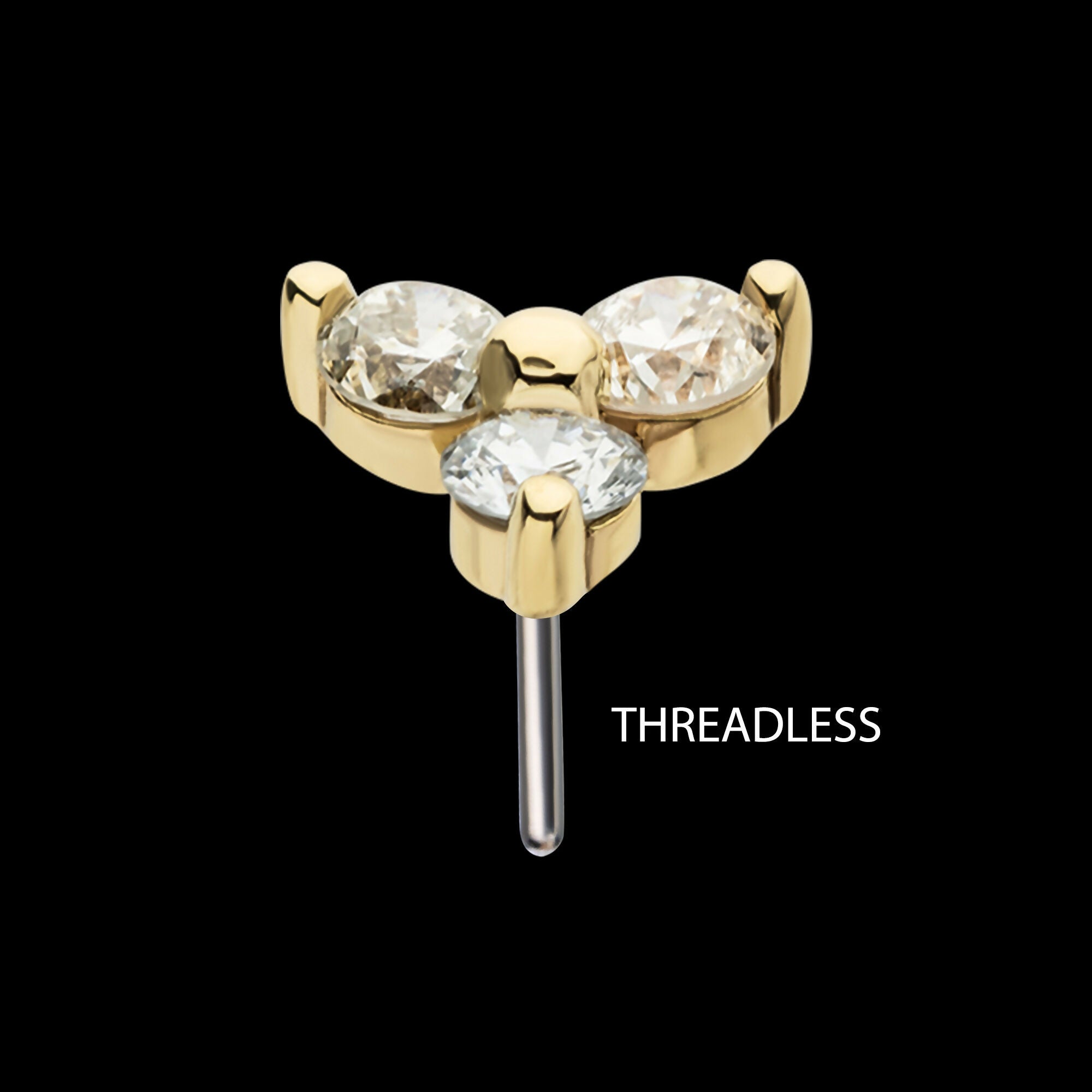 14Kt Gold Threadless Prong Set 1.5mm Round Gem Trinity Top