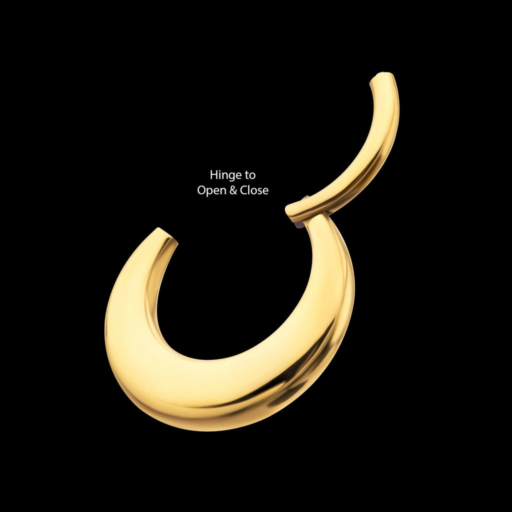 24Kt Gold PVD Titanium Sleek Dome Septum Front Facing Hinged Segment Clicker Hoop Earring / Nosering