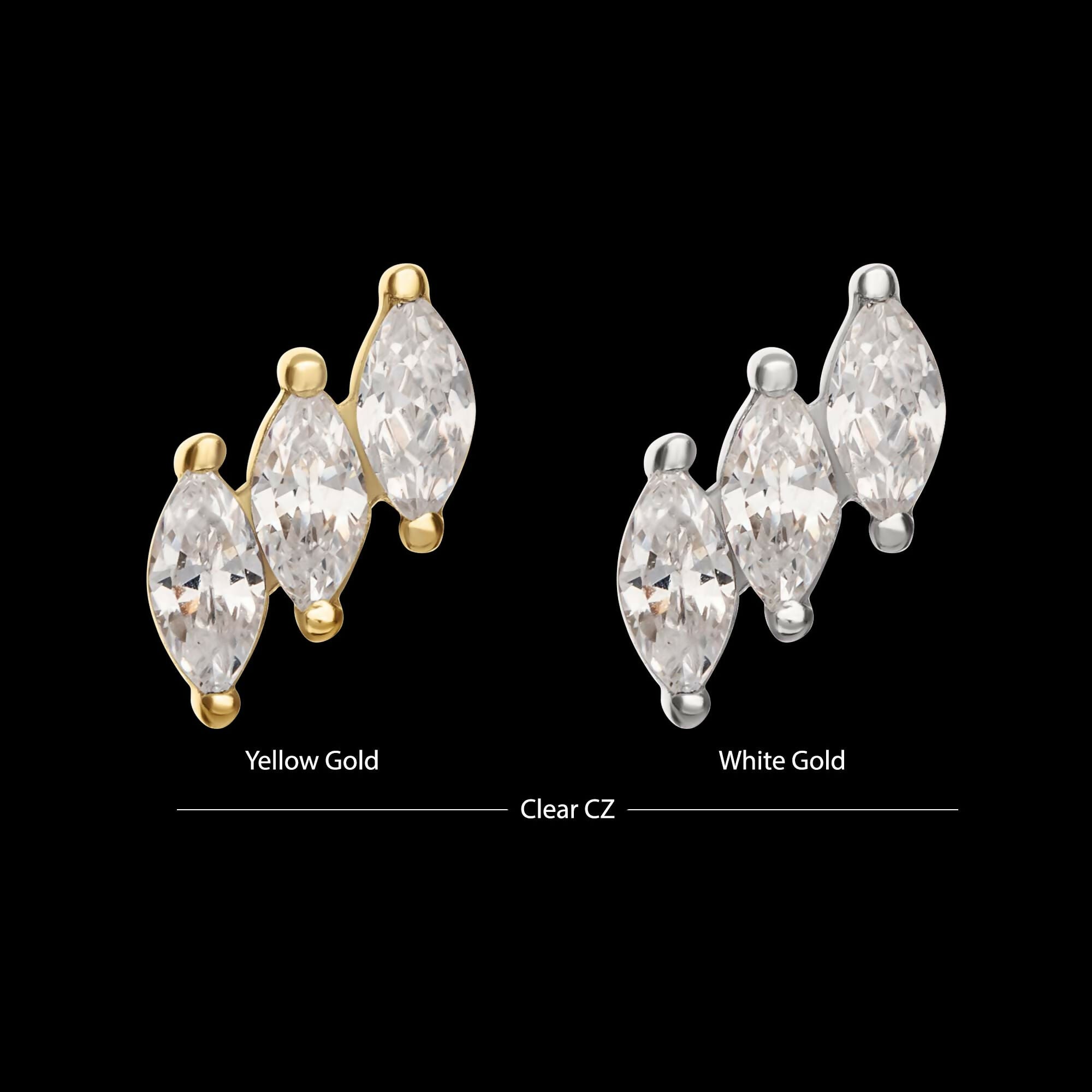 14Kt Gold Threadless Staggered Cluster Prong Set Marquise Gem Top
