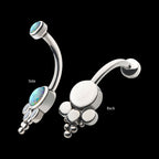 Internally Threaded with Tri Bead Bezel Set Opal & CZ Terraced Cluster Navel Curve Earring / Nosering – Titanium