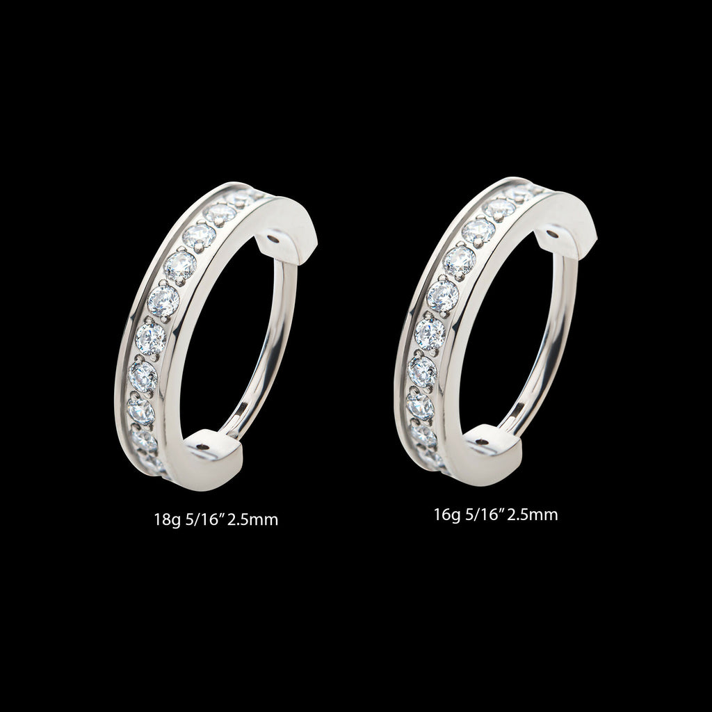 Prong Set Clear AAA CZ 2.5mm Thick Hinged Segment Clicker Hoop Earring / Nosering – Titanium