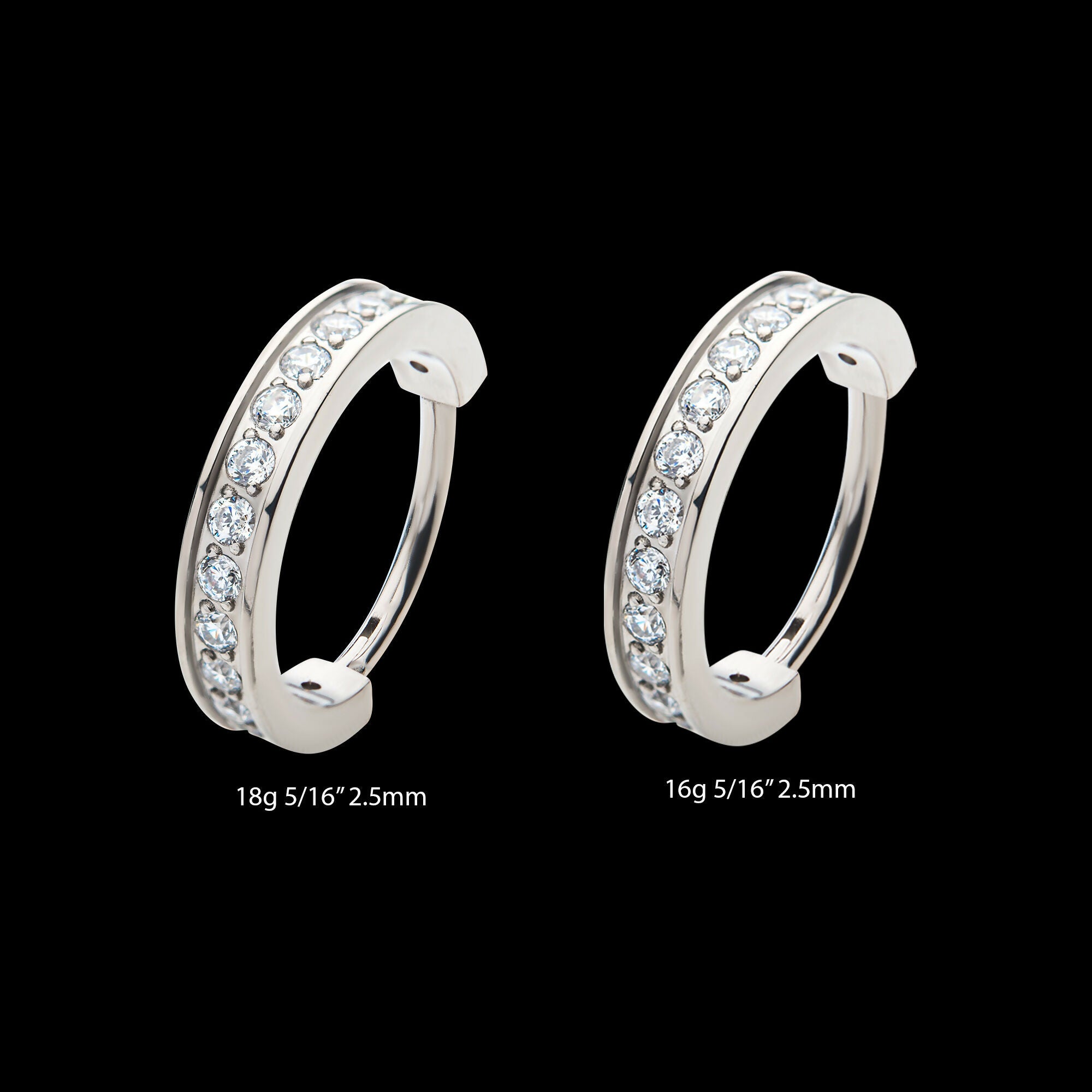 Prong Set Clear AAA CZ 2.5mm Thick Hinged Segment Clicker Hoop Earring / Nosering – Titanium