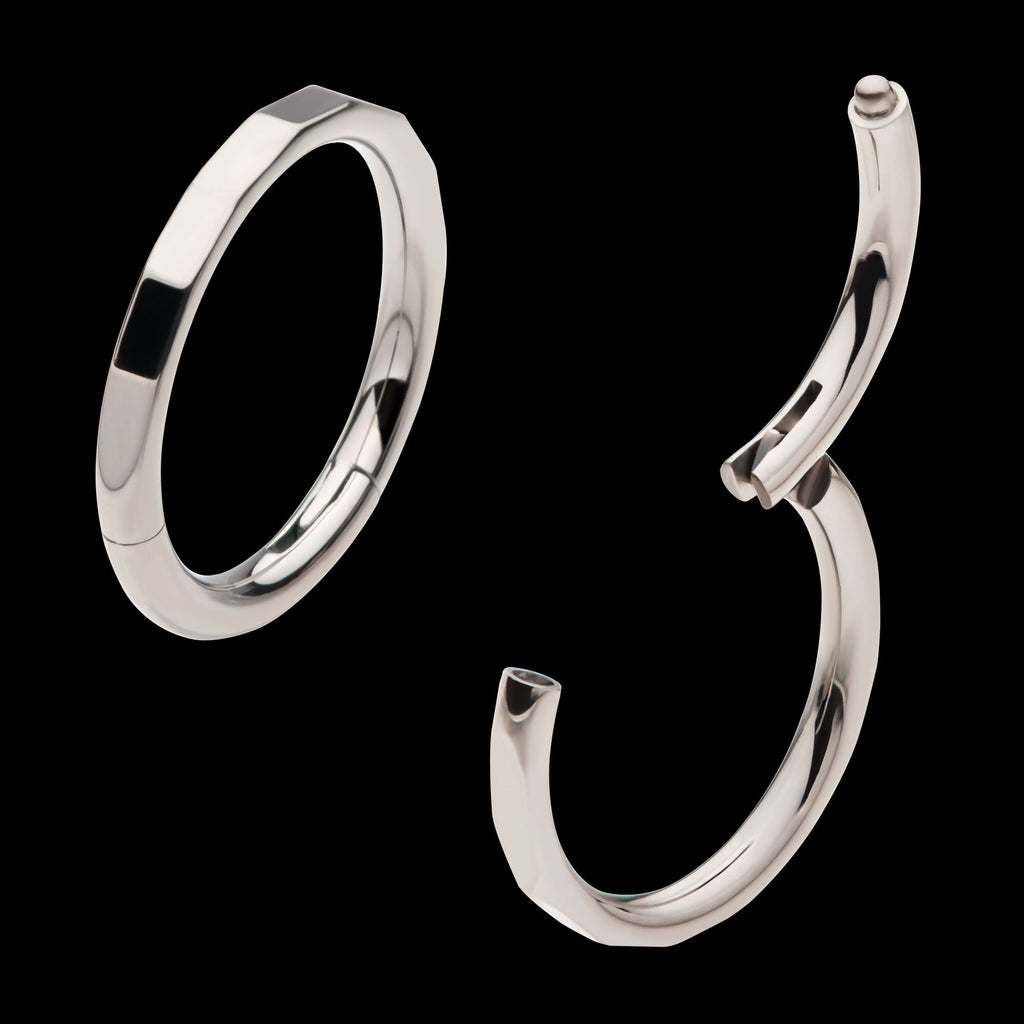 Corrugated Edge Titanium Side Facing Hinged Segment Clicker Hoop Earring / Nosering