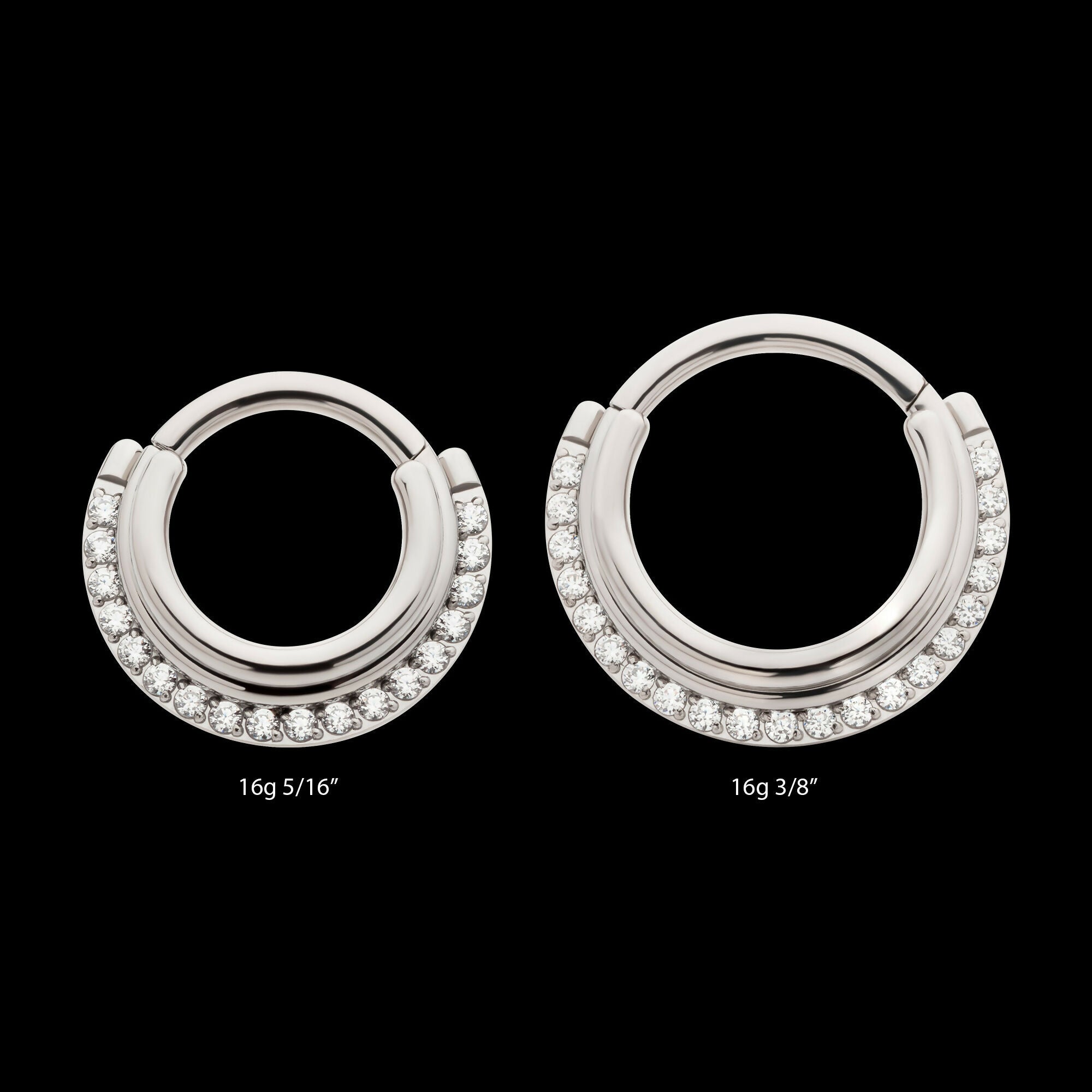 Triple Stacked Front Facing Hinged Segment Clicker with CNC Set 1mm Full Clear CZ Hoop Earring / Nosering – Titanium